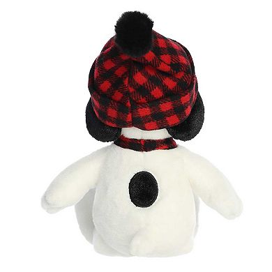 Aurora Medium White Peanuts 11" Winter Plaid Snoopy Festive Stuffed Animal