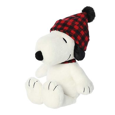 Aurora Medium White Peanuts 11" Winter Plaid Snoopy Festive Stuffed Animal