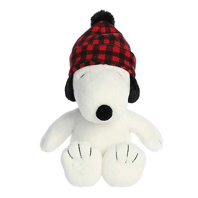 Aurora Medium White Peanuts 11" Winter Plaid Snoopy Festive Stuffed Animal