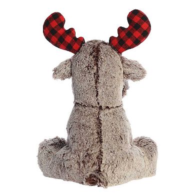 Aurora Medium Brown Holiday 12" Buffalo Plaid Moose Festive Stuffed Animal
