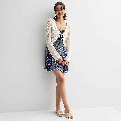 Juniors' Live To Be Spoiled Mesh Rouched Skater Dress