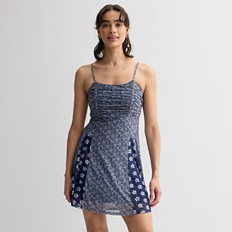 Juniors' Live To Be Spoiled Mesh Rouched Skater Dress