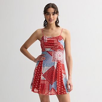 Juniors' Live To Be Spoiled Mesh Rouched Skater Dress