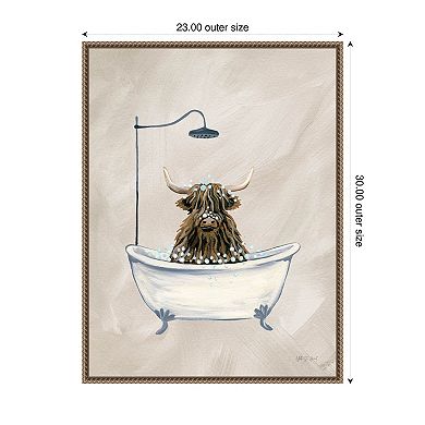 Highland Cow in Tub Texture by Yvette St. Amant Framed Canvas Wall Art Print