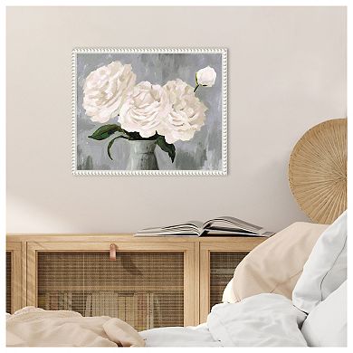 White Blooms in Gray Vase II by Victoria Borges Framed Canvas Wall Art Print