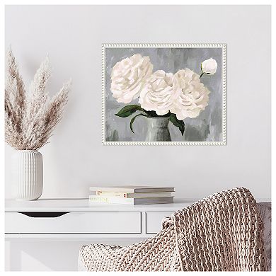 White Blooms in Gray Vase II by Victoria Borges Framed Canvas Wall Art Print