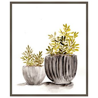 Gray Potted Plants by Marcy Chapman Wood Framed Wall Art Print