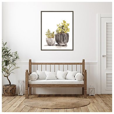 Gray Potted Plants by Marcy Chapman Wood Framed Wall Art Print