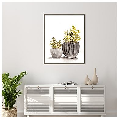 Gray Potted Plants by Marcy Chapman Wood Framed Wall Art Print