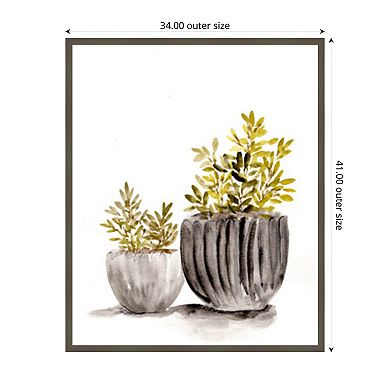 Gray Potted Plants by Marcy Chapman Wood Framed Wall Art Print