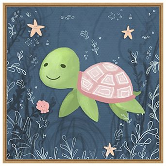 Seahorse and Turtle Blue II by Hartworks Framed Canvas Wall Art Print