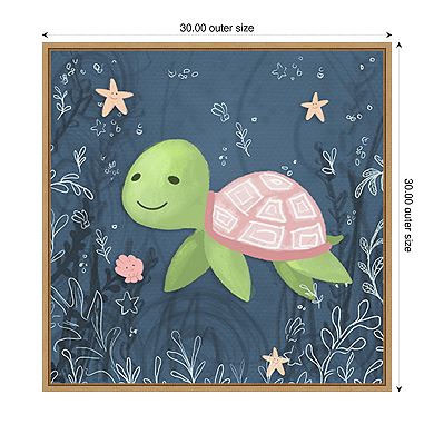 Seahorse and Turtle Blue II by Hartworks Framed Canvas Wall Art Print