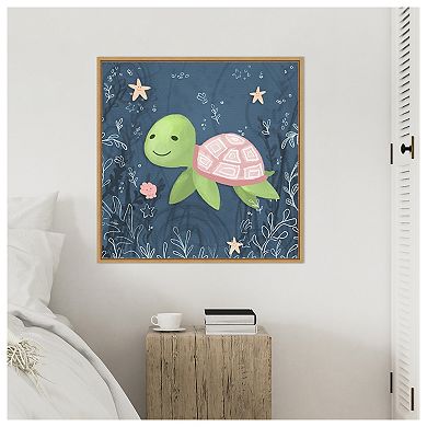 Seahorse and Turtle Blue II by Hartworks Framed Canvas Wall Art Print