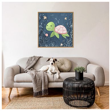 Seahorse and Turtle Blue II by Hartworks Framed Canvas Wall Art Print