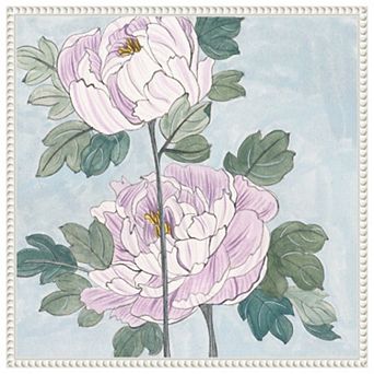 Striped Peonies IV by Melissa W Framed Canvas Wall Art Print