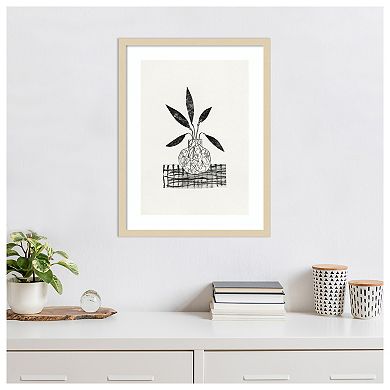 Still Life With Vase and Leaves by Alisa Galitsyna Wood Framed Wall Art Print
