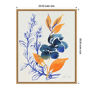 Indigo And Goldenrod Floral I by Ania Zwara Framed Canvas Wall Art Print