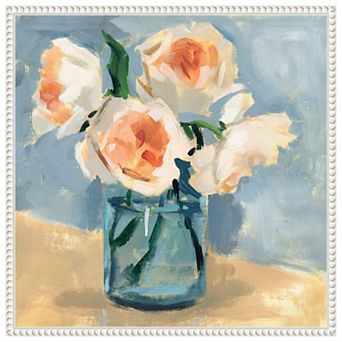 Peonies in Mason Jar II by Victoria Barnes Framed Canvas Wall Art Print