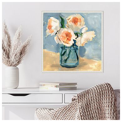 Peonies in Mason Jar II by Victoria Barnes Framed Canvas Wall Art Print