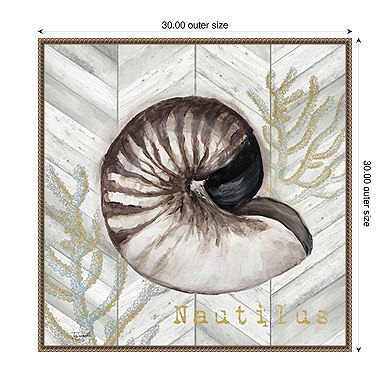 Gray Gold Chevron Nautilus Shell by Tre Sorelle Studios Framed Canvas Wall Art Print