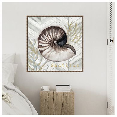 Gray Gold Chevron Nautilus Shell by Tre Sorelle Studios Framed Canvas Wall Art Print