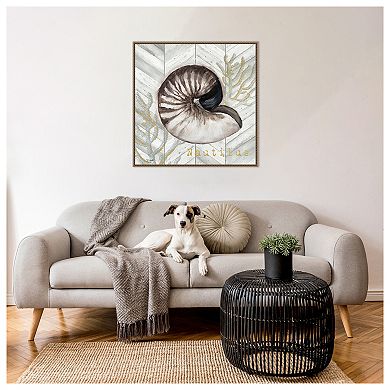 Gray Gold Chevron Nautilus Shell by Tre Sorelle Studios Framed Canvas Wall Art Print