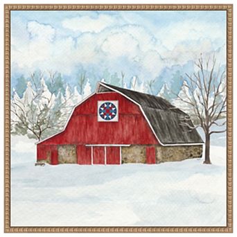 Winter Barn Quilt IV by Tara Reed Framed Canvas Wall Art Print