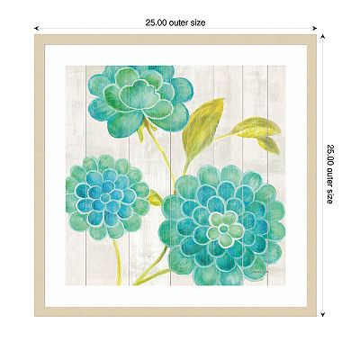 Aqua Blooms on Wood II by Danhui Nai Wood Framed Wall Art Print