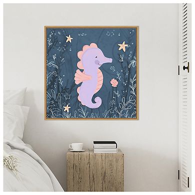 Seahorse and Turtle Blue I by Hartworks Framed Canvas Wall Art Print