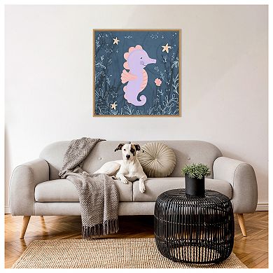 Seahorse and Turtle Blue I by Hartworks Framed Canvas Wall Art Print