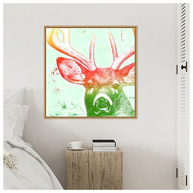 Portrait of a Deer rainbow by Marie Elaine Cusson Framed Canvas Wall Art Print