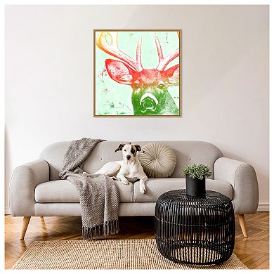 Portrait of a Deer rainbow by Marie Elaine Cusson Framed Canvas Wall Art Print