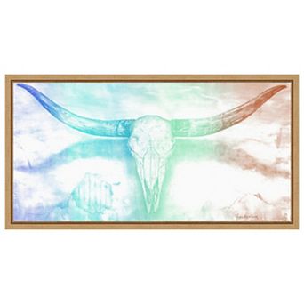 Longhorn II rainbow by Marie Elaine Cusson Framed Canvas Wall Art Print