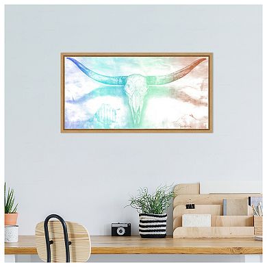 Longhorn II rainbow by Marie Elaine Cusson Framed Canvas Wall Art Print