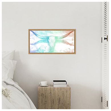 Longhorn II rainbow by Marie Elaine Cusson Framed Canvas Wall Art Print