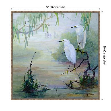 Snowy Egrets in Wetlands by Floy Zittin Framed Canvas Wall Art Print
