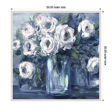 Indigo and White Blooms in Mason Jar by Tre Sorelle Studios Framed Canvas Wall Art Print