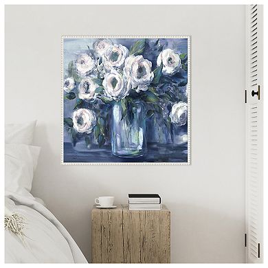 Indigo and White Blooms in Mason Jar by Tre Sorelle Studios Framed Canvas Wall Art Print