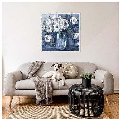 Indigo and White Blooms in Mason Jar by Tre Sorelle Studios Framed Canvas Wall Art Print