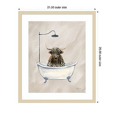 Highland Cow in Tub Texture by Yvette St. Amant Wood Framed Wall Art Print