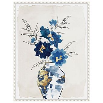 Sapphire Vase of Flowers by Eva Watts Framed Canvas Wall Art Print