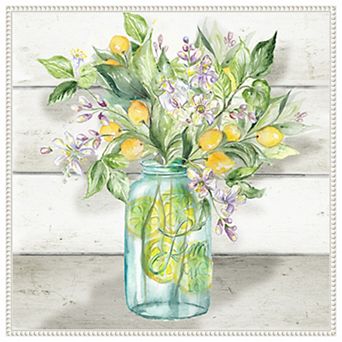 Watercolor Lemons in Mason Jar Shiplap by Tre Sorelle Studios Framed Canvas Wall Art Print