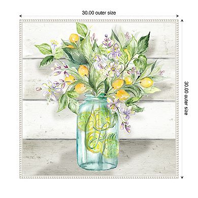 Watercolor Lemons in Mason Jar Shiplap by Tre Sorelle Studios Framed Canvas Wall Art Print
