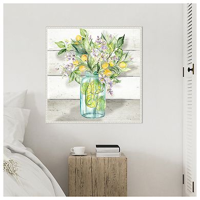 Watercolor Lemons in Mason Jar Shiplap by Tre Sorelle Studios Framed Canvas Wall Art Print