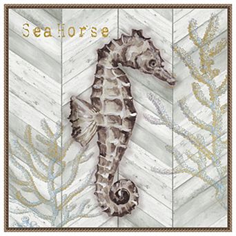 Gray Gold Chevron Seahorse by Tre Sorelle Studios Framed Canvas Wall Art Print