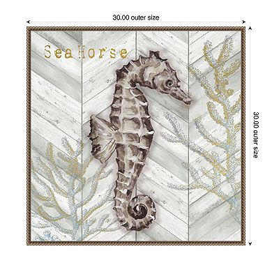Gray Gold Chevron Seahorse by Tre Sorelle Studios Framed Canvas Wall Art Print