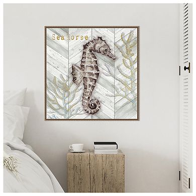 Gray Gold Chevron Seahorse by Tre Sorelle Studios Framed Canvas Wall Art Print