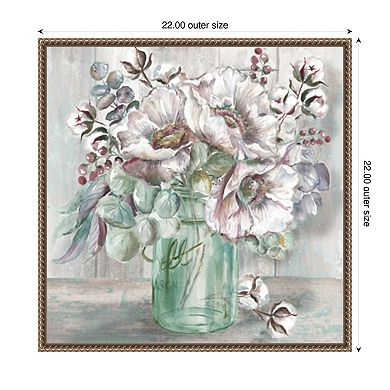 Blush Poppies and Eucalyptus in Mason Jar by Tre Sorelle Studios Framed Canvas Wall Art Print