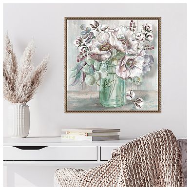Blush Poppies and Eucalyptus in Mason Jar by Tre Sorelle Studios Framed Canvas Wall Art Print