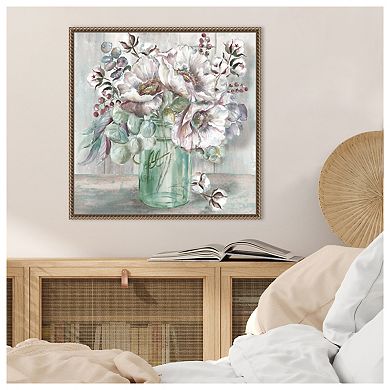 Blush Poppies and Eucalyptus in Mason Jar by Tre Sorelle Studios Framed Canvas Wall Art Print